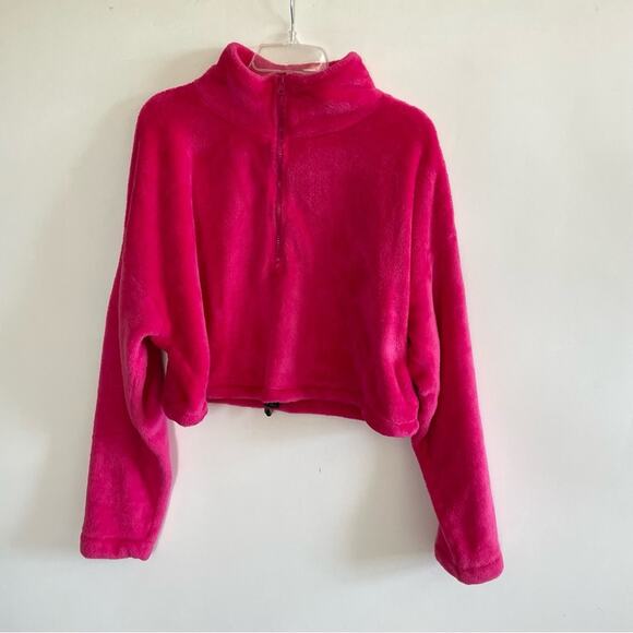 Urban Outfitters Pink Half Zip Drawstring Fleece Top - Picture 2 of 6